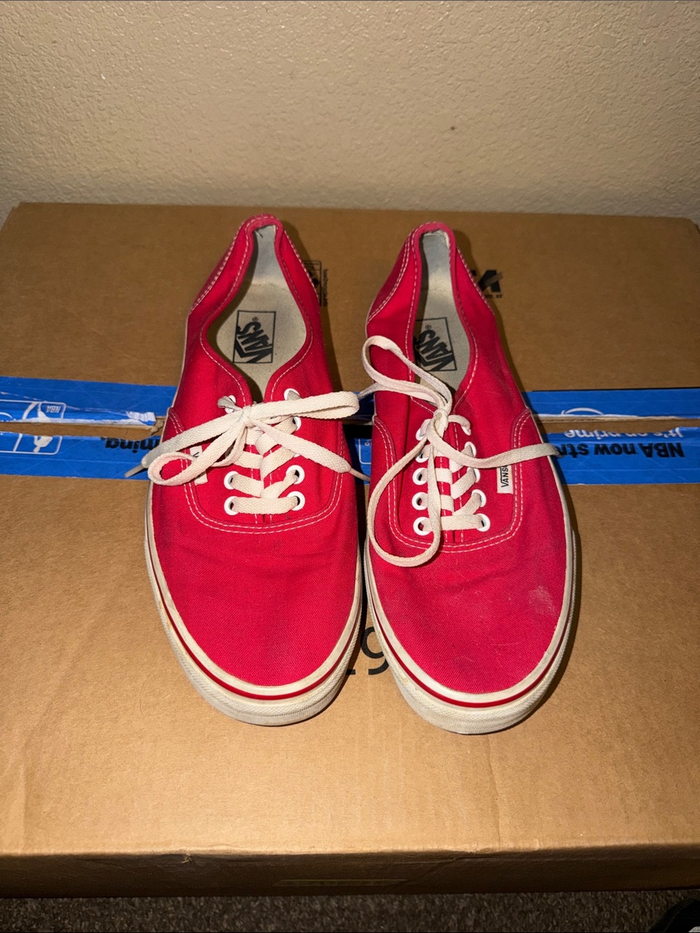 Vans Red Low-Top Canvas Sneakers with White Laces